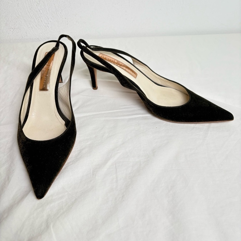 RUPERT SANDERSON Green Gold Velvet Pointed Toe Kitten Heel Slingback ITALY 5.5 - Picture 16 of 17